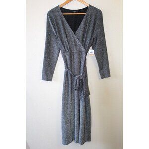 Alfani Silver Sparkly Long Sleeve Faux Wrap Dress with Belt S NWT